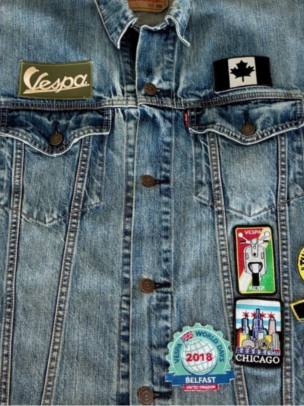 Levi’s Red Tab Denim Vest with Vespa Patches - Blue. Perfect For Everyday!